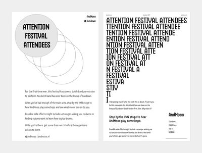 AndMoss festival flyer — before and after redesign showing the impact of intentional white space