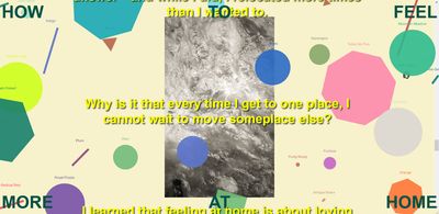 Screenshot from interactive webpage with colourful shapes, images and text